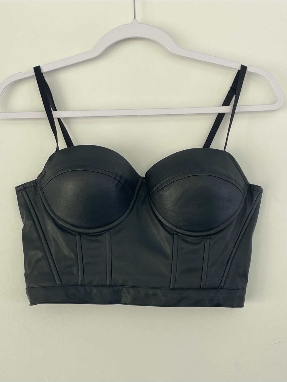 Black Faux Leather Longline Bustier Crop Top